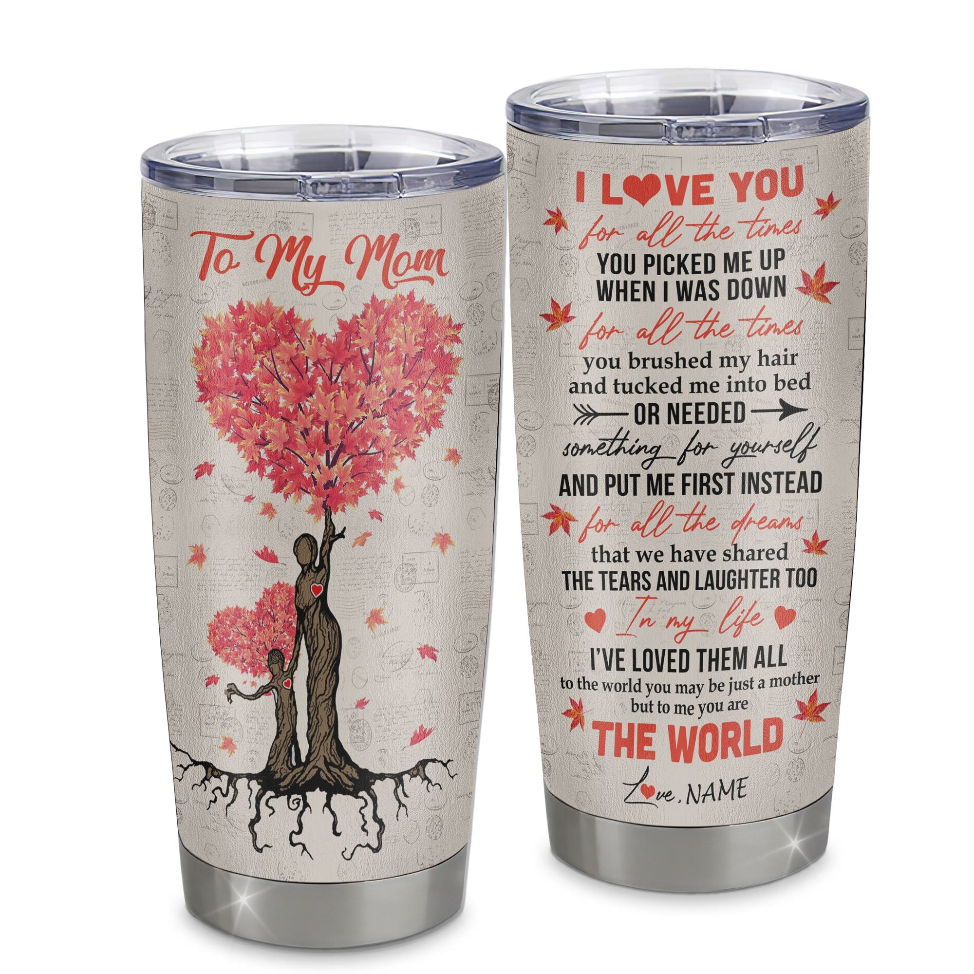 Personalized To My Mom From Daughter Stainless Steel Tumbler Cup Red Tree Your Are The World Mom Mothers Day Birthday Gift