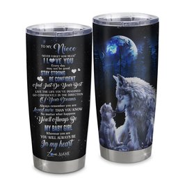 Personalized To My Niece Tumbler From Aunt Auntie Uncle Stainless Steel Wolf Niece Birthday Graduation Gift
