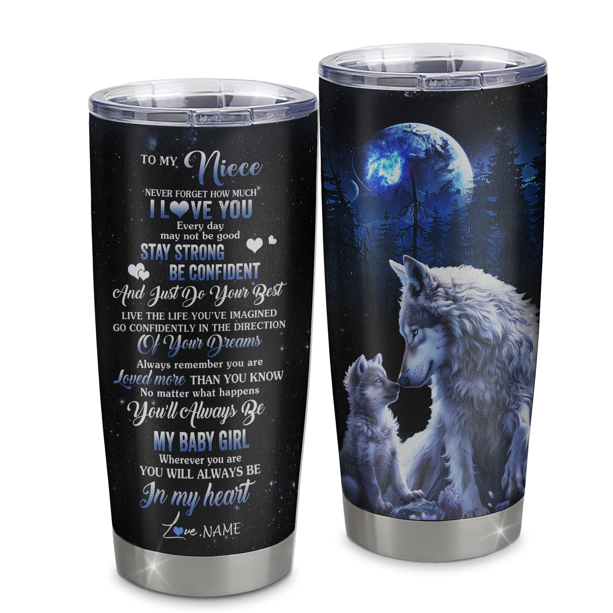 Personalized To My Niece Tumbler From Aunt Auntie Uncle Stainless Steel Wolf Niece Birthday Graduation Gift