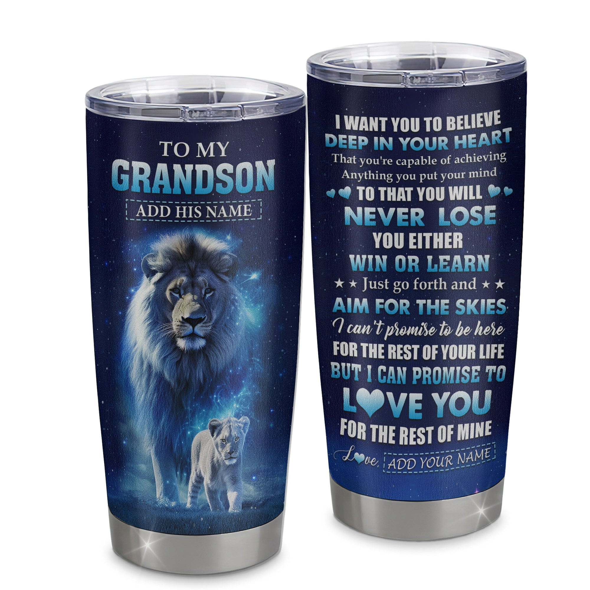 Personalized To My Grandson Tumbler From Grandpa Papa Believe Your Heart Grandson Gift Birthday Graduation Gift