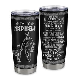 Personalized To My Nephew Viking Tumbler From Uncle Stainless Steel Cup I Am So Proud Of You Runes Viking Nephew Birthday Gift