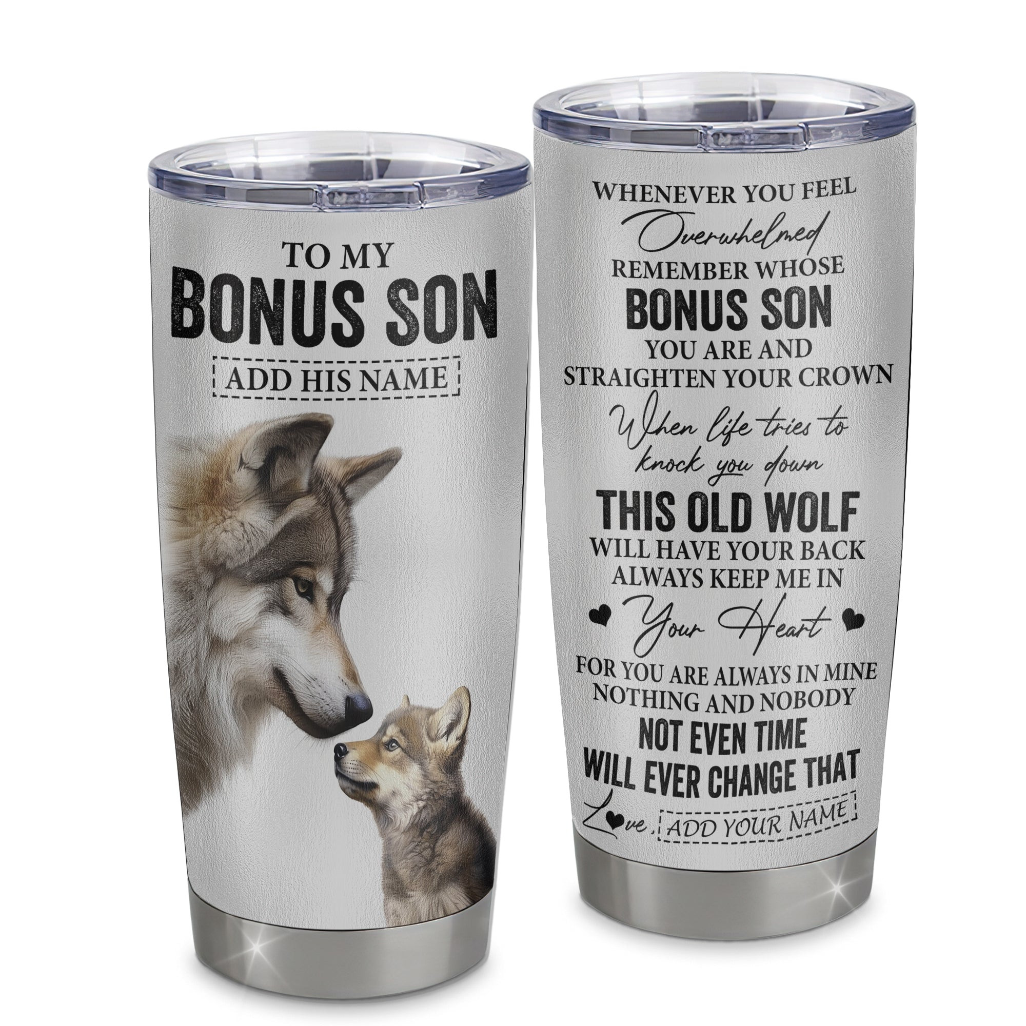 Personalized To My Bonus Son Gifts Tumbler From Stepmom Stepdad Whenever Wolf Unique Birthday Gifts For Stepson