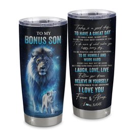 Personalized To My Bonus Son Lion Tumbler From Stepdad Stainless Steel Cup Today Is A Good Day Stepson Gifts Birthday Graduation Gift