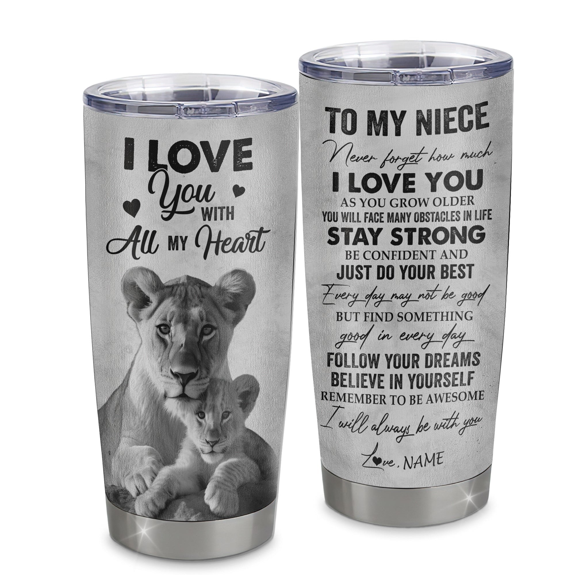 Personalized To My Niece Lion Tumbler From Aunt Auntie Stainless Steel Cup I Love You With All My Heart Niece Birthday Graduation Gift