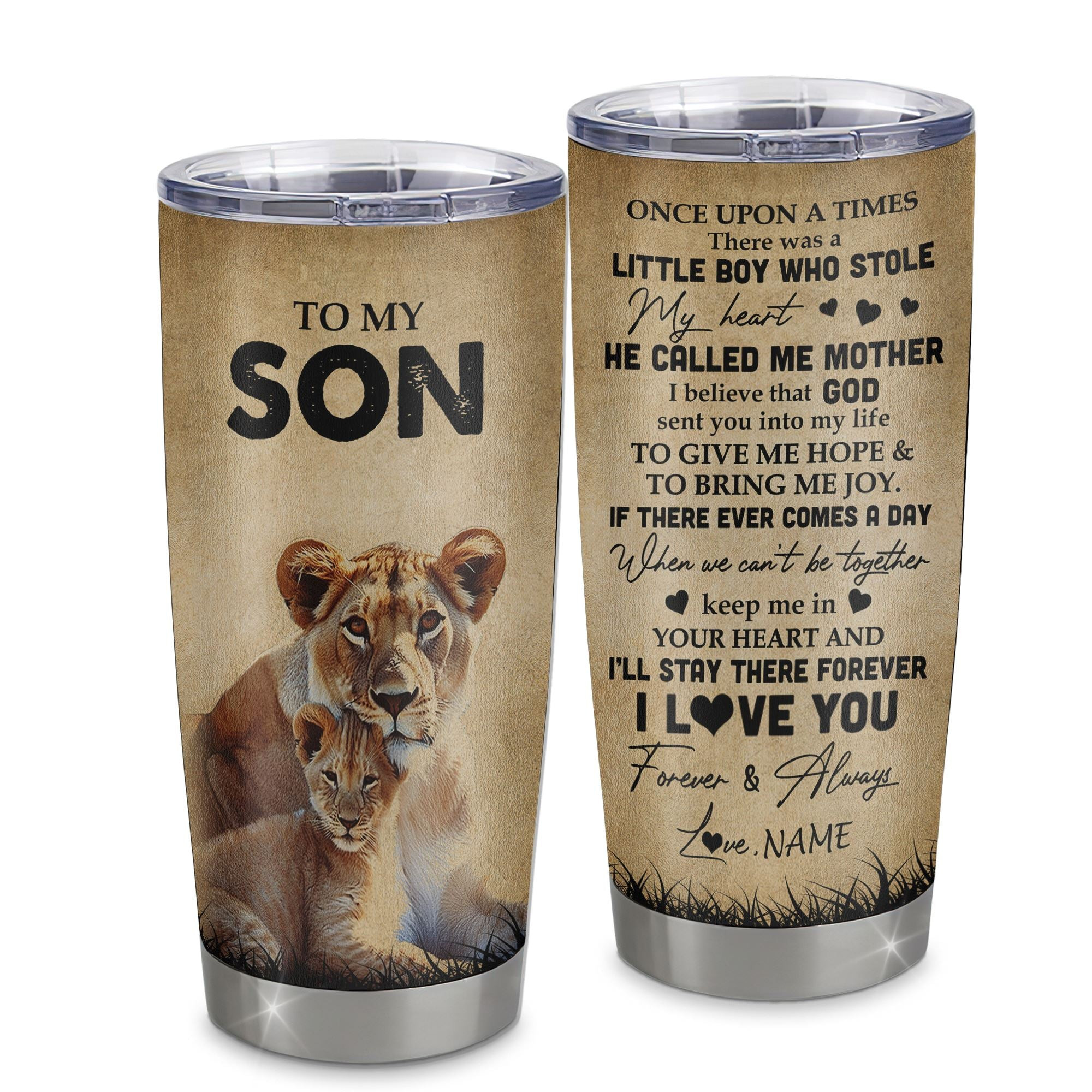Personalized To My Son Lion Tumbler From Mom Mother Stainless Steel Cup I'll Stay There Forever Son Birthday Graduation Gift