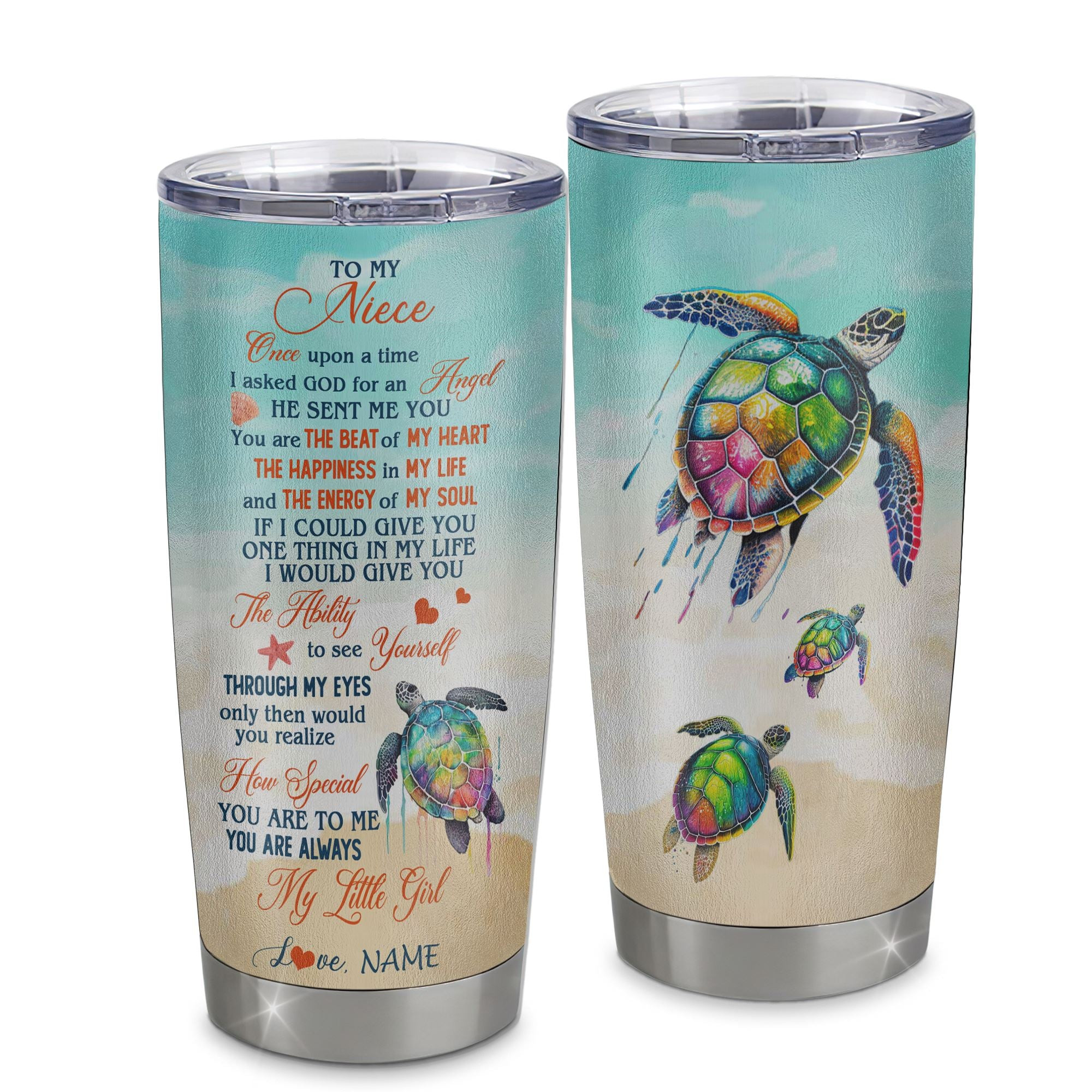 Personalized To My Niece Tumbler From Aunt Auntie Uncle Stainless Steel Once Upon A Time Sea Turtle Beach Niece Birthday Graduation Gift