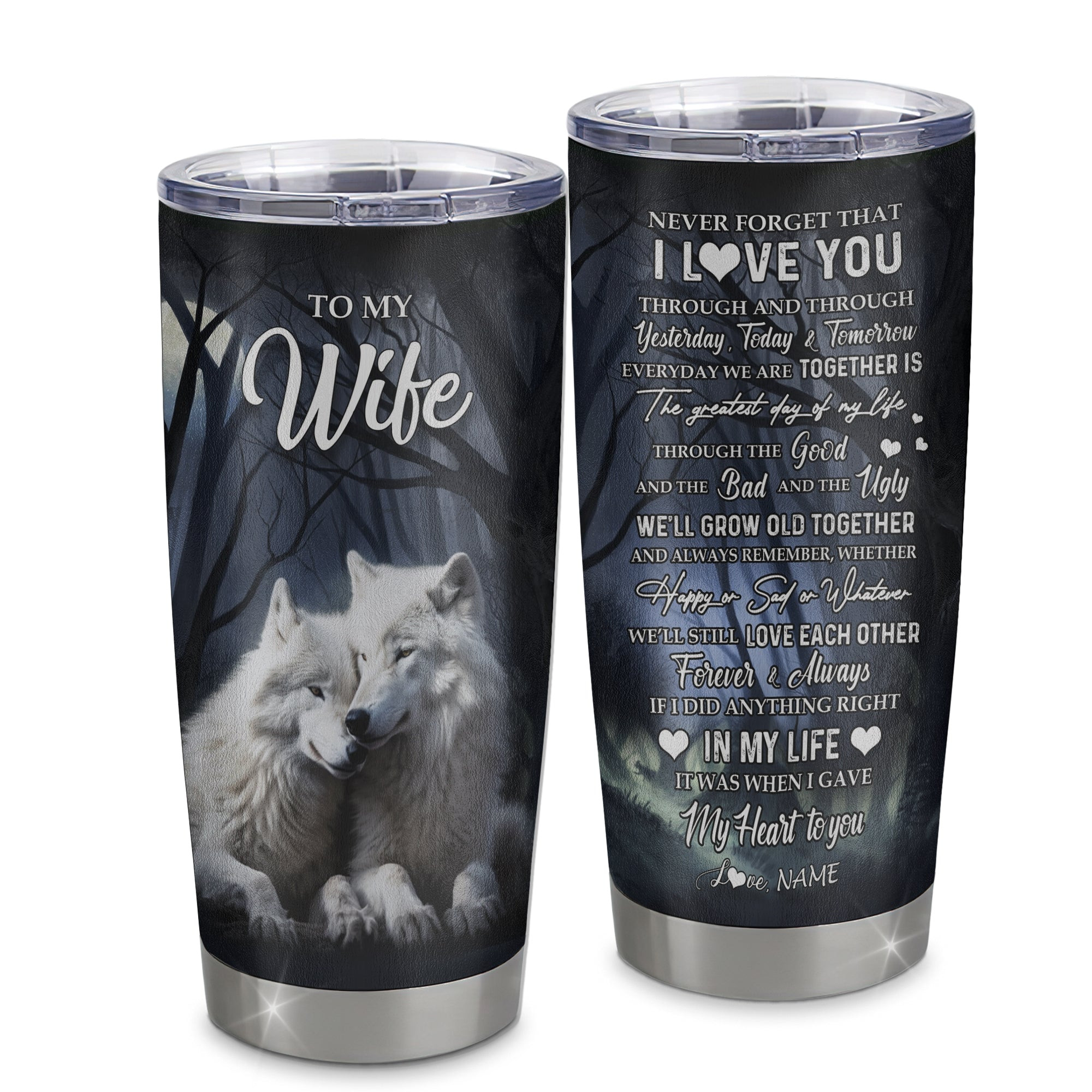 Personalized To My Wife Tumbler From Husband Stainless Steel Cup Wolf Never Forget That I Love You Wife Wedding Anniversary Day Birthday Gift