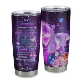 Personalized Daughter From Mom Stainless Steel Tumbler Cup Butterfly Sometimes It's Hard to Find Words to Say I Love You Daughter Birthday Graduation Gift