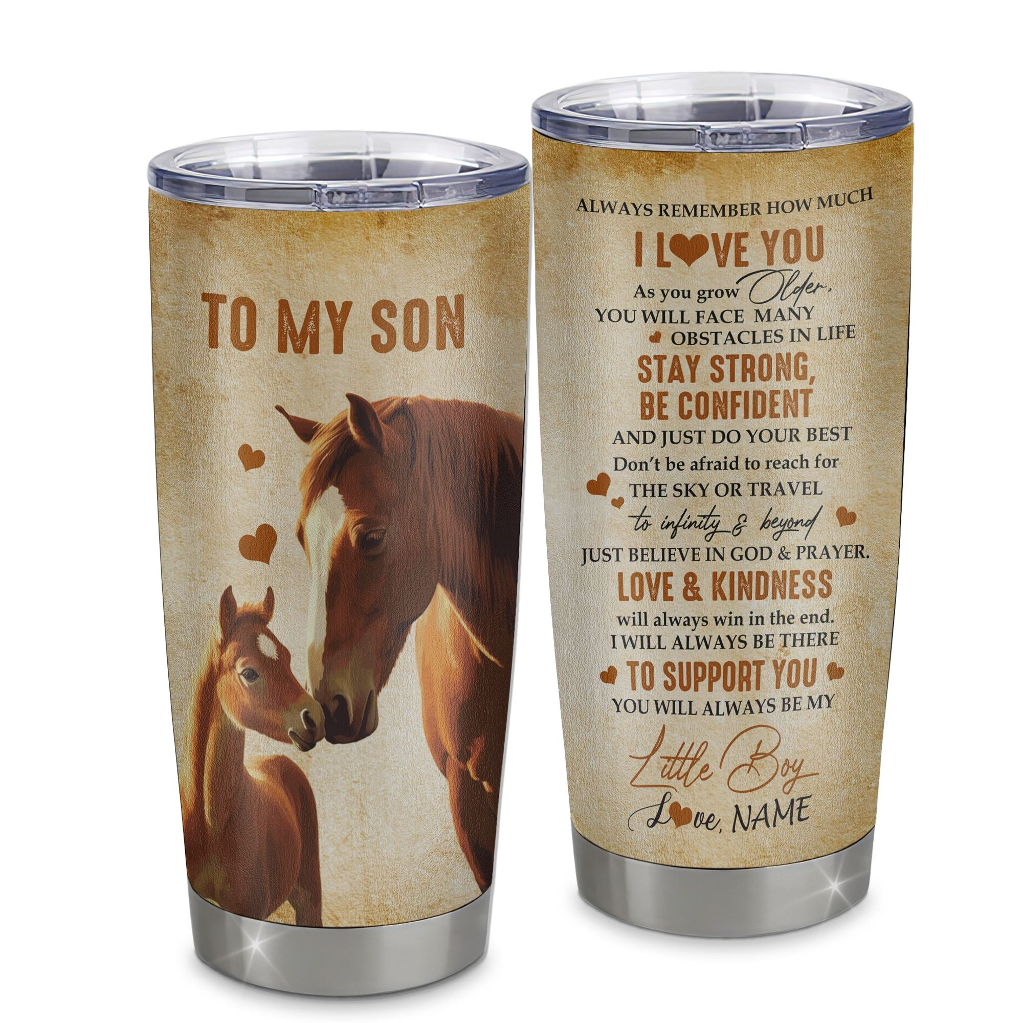Personalized To My Son Tumbler From Mom Mother Dad Father Stainless Steel Cup Always Remember I Love You Horse Son Birthday Gifts Graduation Gift