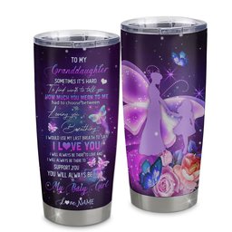 Personalized Granddaughter From Grandma Stainless Steel Tumbler Cup Butterfly Sometimes It's Hard to Find Words to Say I Love You Birthday Graduation Gift
