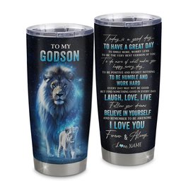 Personalized To My Godson Lion Tumbler From Godfather Stainless Steel Cup Today Is A Good Day Godson Gifts Birthday Graduation Gift