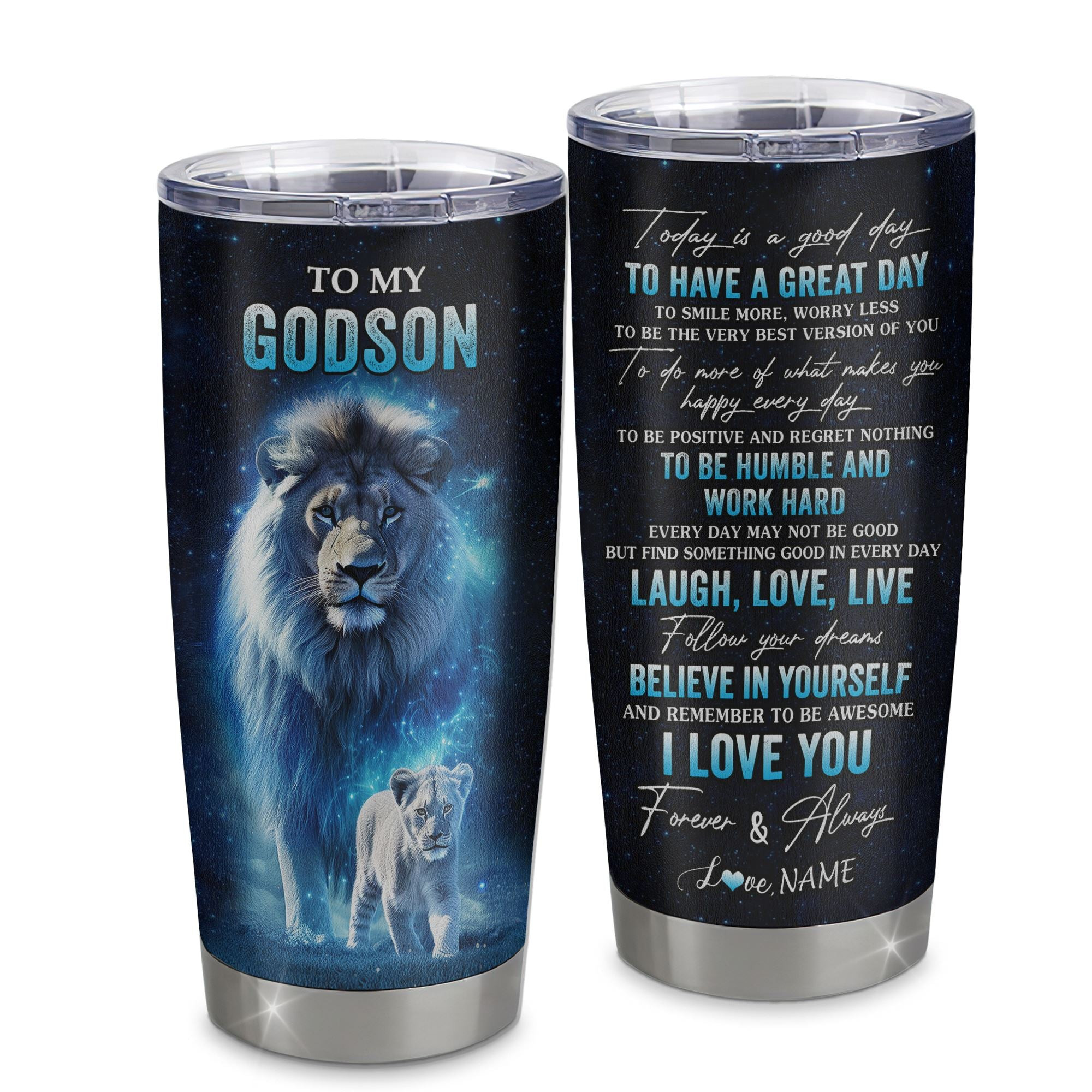 Personalized To My Godson Lion Tumbler From Godfather Stainless Steel Cup Today Is A Good Day Godson Gifts Birthday Graduation Gift