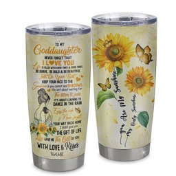 Personalized To My Goddaughter From Aunt Auntie Stainless Steel Tumbler Cup Never Forget I Love You Sunflower Goddaughter Birthday Graduation Gift