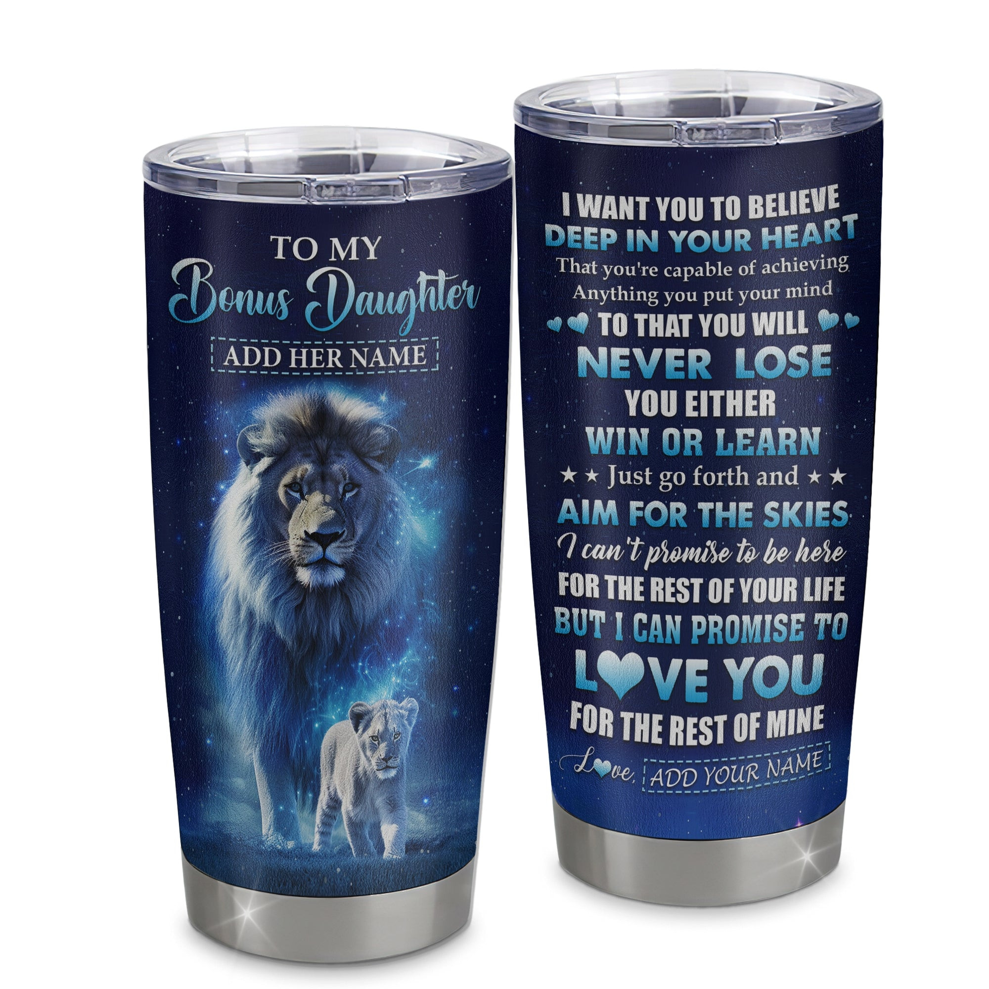 Personalized To My Bonus Daughter Tumbler From Stepfather Believe Your Heart Stepdaughter Graduation Gift