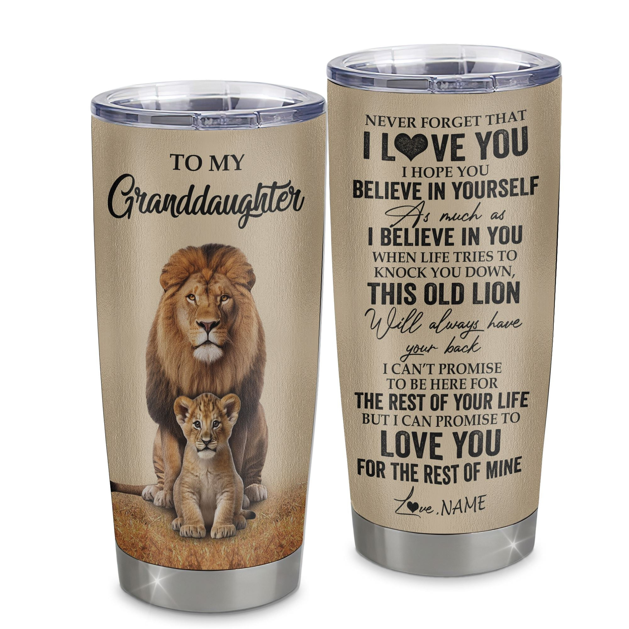 Personalized To My Granddaughter Tumbler From Grandpa Papa Lion Stainless Steel Cup Never Forget That I Love You Granddaughter Birthday Gifts Gift