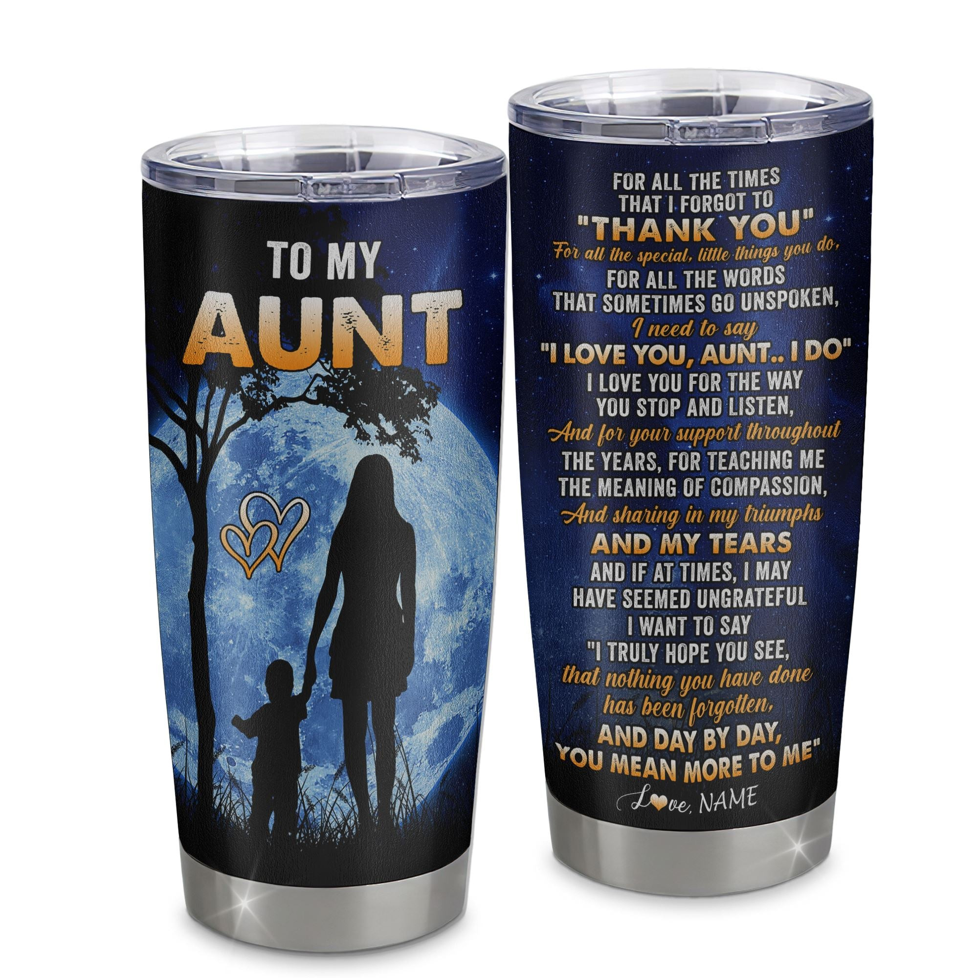 Personalized To My Aunt Tumbler From Nephew Niece Stainless Steel Cup Thank You Grateful Love Aunt Birthday Gifts Mothers Day Thanksgiving Gift