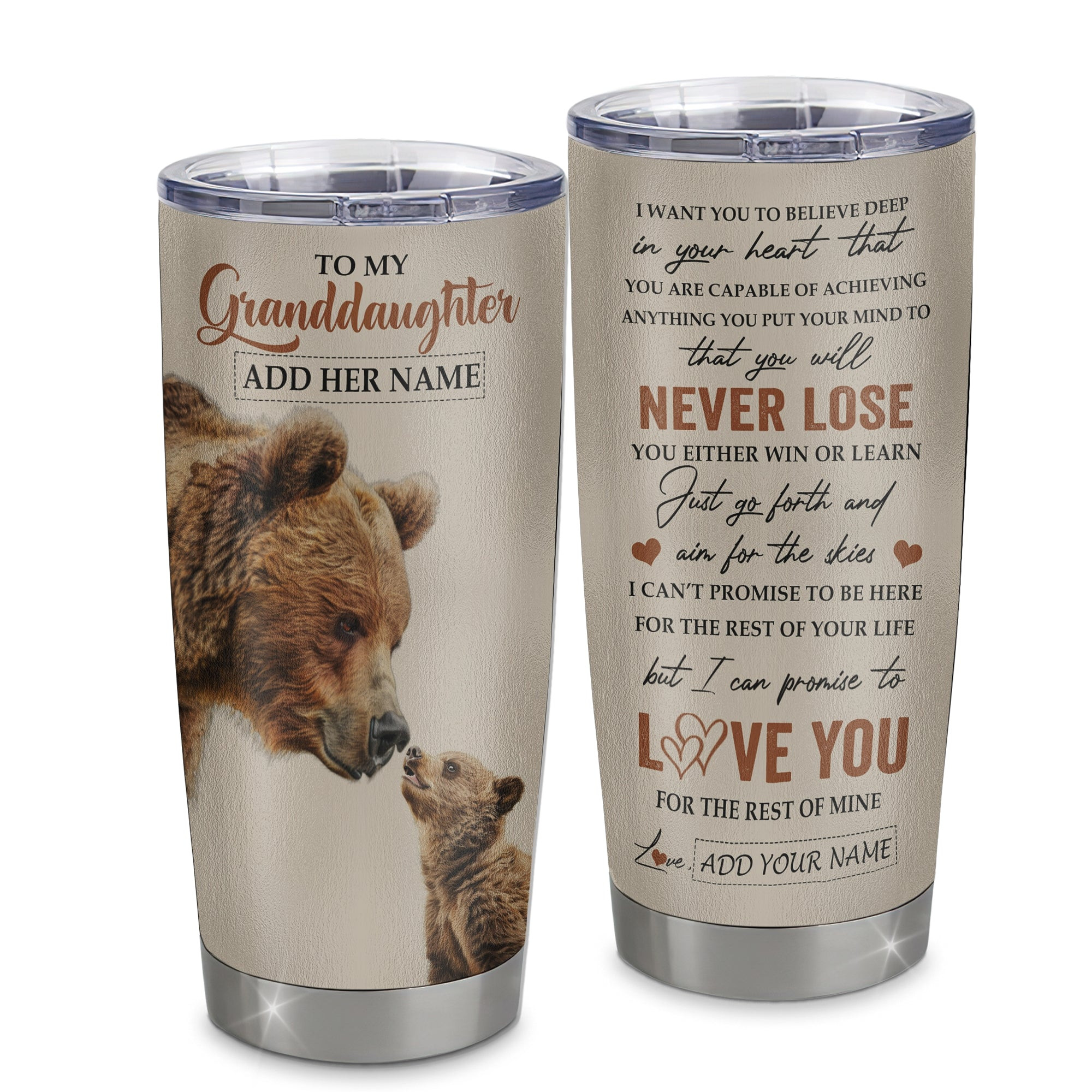 Personalized To My Granddaughter Tumbler From Grandma Grandpa You Will Never Lose Bear Granddaughter Birthday Gifts Gift