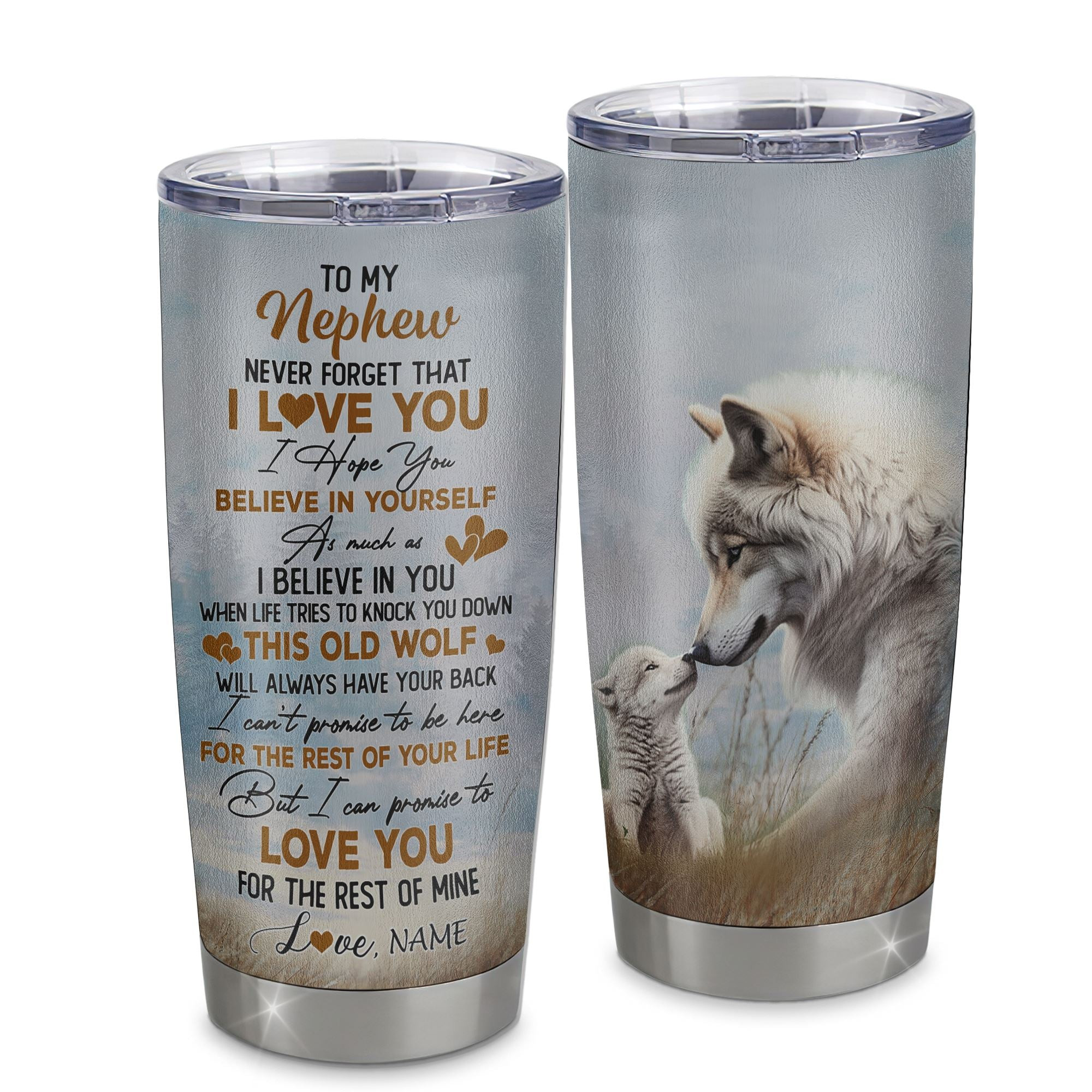 Personalized To My Nephew Tumbler From Aunt Uncle Auntie Never Forget That I Love You Wolf Nephew Birthday Gifts