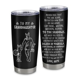 Personalized To My Granddaughter Tumbler Viking Stainless Steel Cup Never Feel You Are Alone Scandinavian Runes Viking Birthday Gift