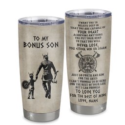 Personalized To My Bonus Son Tumbler From Step Dad Stainless Steel Cup You Will Never Lose Viking Stepson Graduation Gift