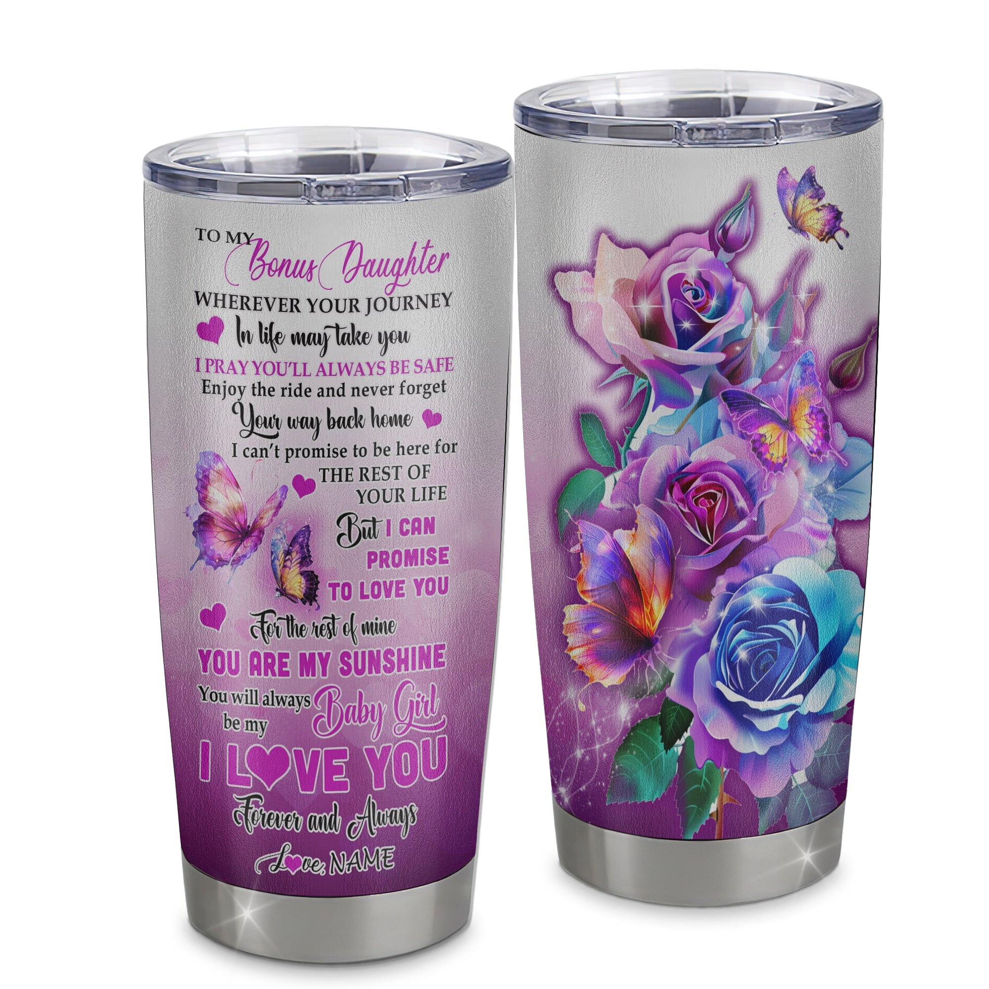 Personalized To My Bonus Daughter From Stepmom Stainless Steel Tumbler Cup Wherever Your Journey In Life Butterfly Stepdaughter Graduation Gift