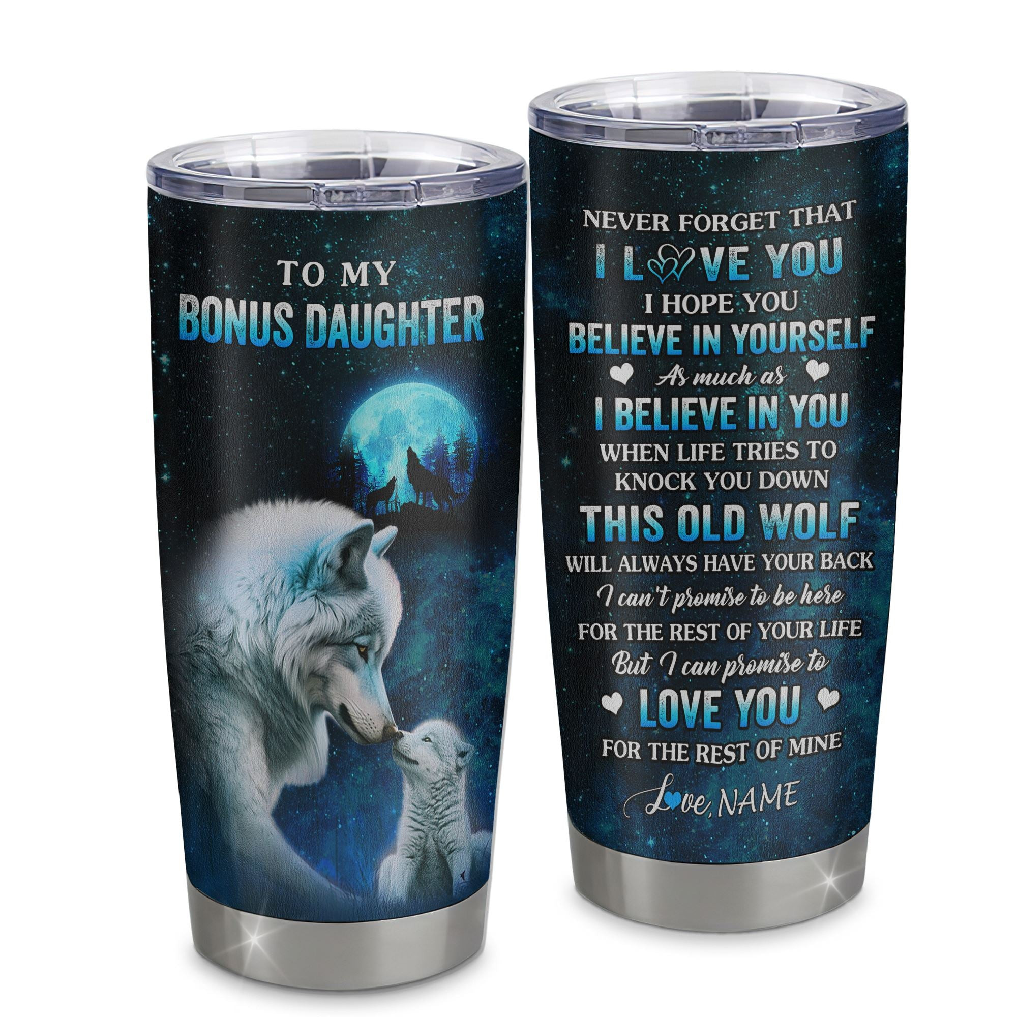 Personalized To My Bonus Daughter Tumbler From Stepmom Stepdad Stainless Steel Cup This Old Wolf Love Stepdaughter Birthday Gifts Graduation Gift