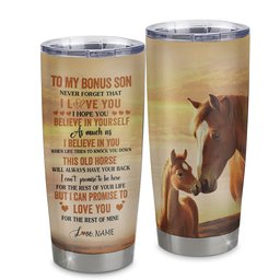 Personalized To My Bonus Son Tumbler From Stepmom Stepdad Stainless Steel Cup This Old Horse Love You Stepson Birthday Gifts Graduation Gift
