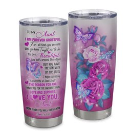 Personalized To My Aunt From Niece Nephew Stainless Steel Tumbler Cup Butterfly I Am Forever GrateFul Mothers Day Birthday Gift