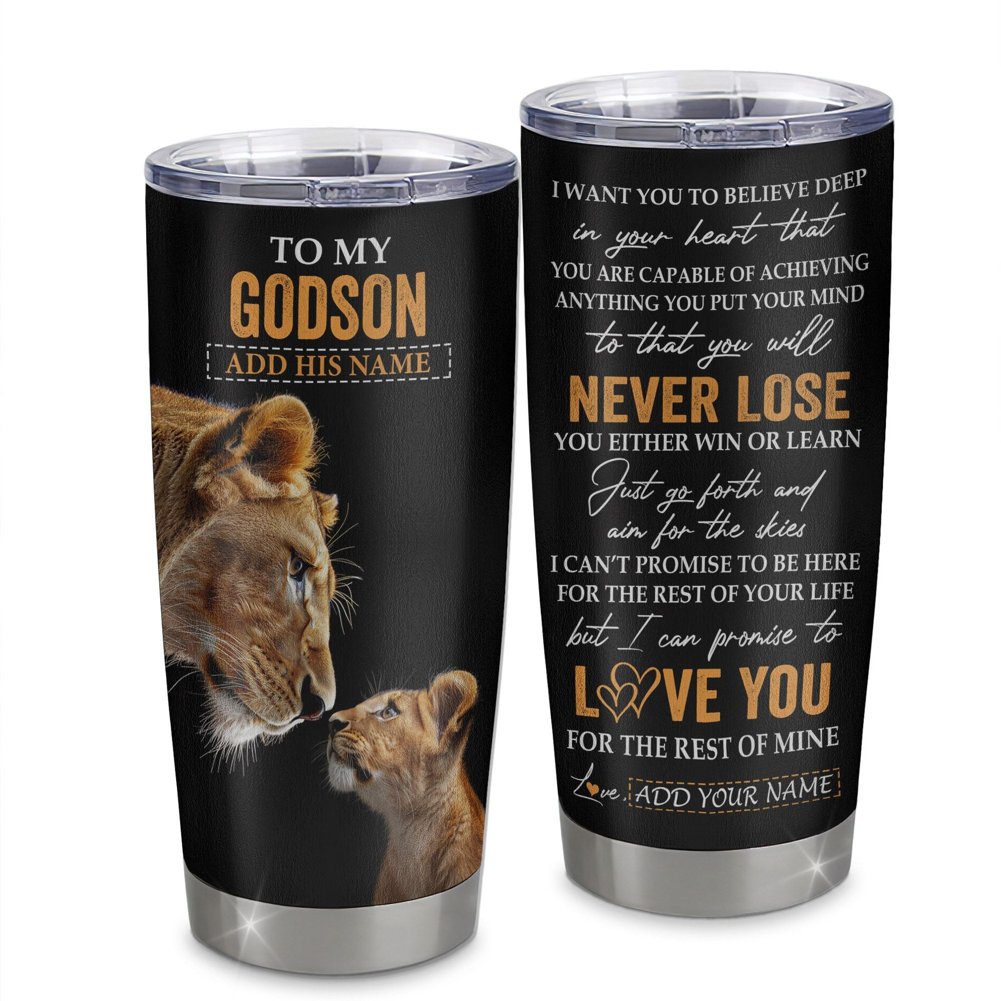 Personalized To My Godson Tumbler From Godmother Aunt You Will Never Lose Lion Godson Birthday Gifts Graduation Gift