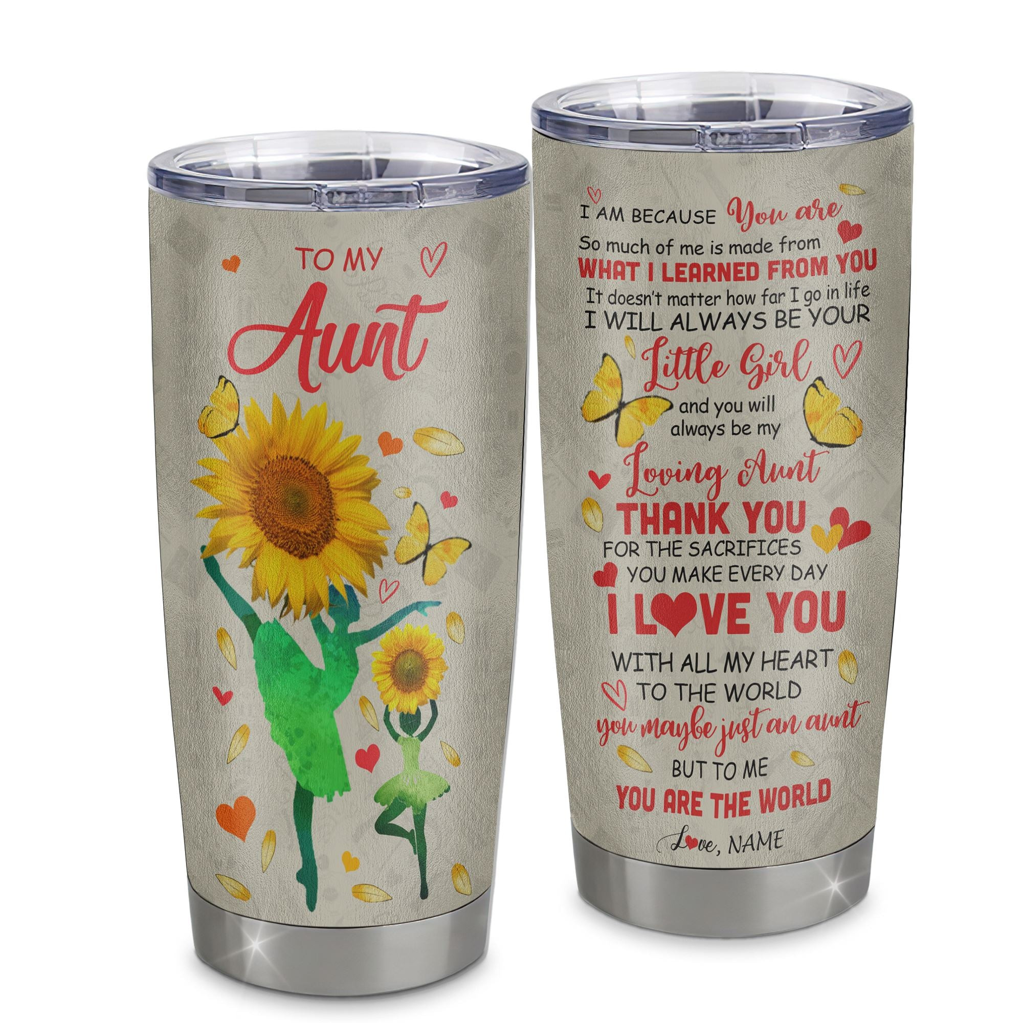 Personalized To My Aunt Tumbler From Niece Stainless Steel Cup Thank You Dancing Sunflower Aunt Birthday Mothers Day Thanksgiving Gift
