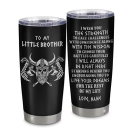 Personalized Little Brother Viking Tumbler I Wish You The Strength Scandinavian Norse Runes Viking For Men Brother Birthday Gifts Gift