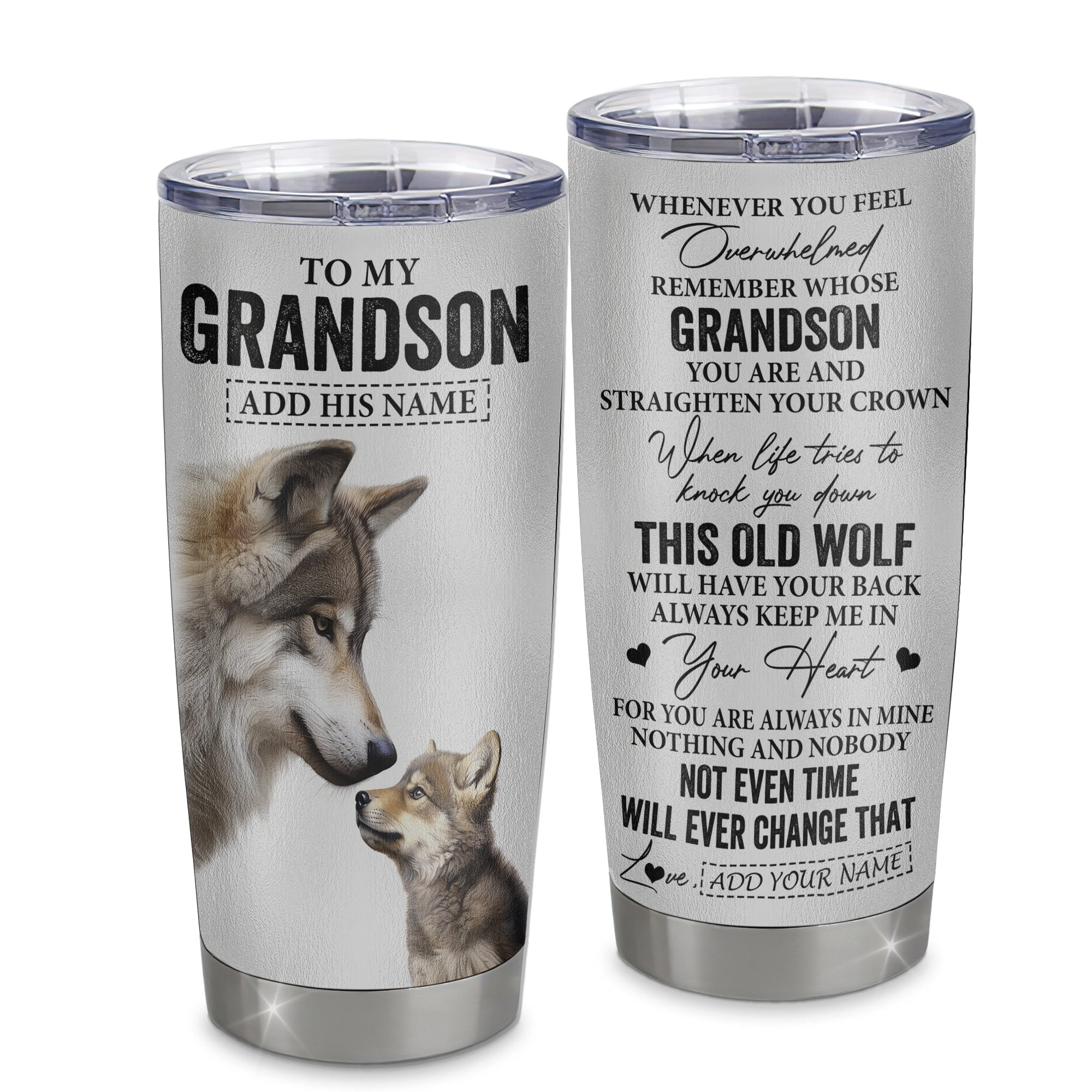Personalized To My Grandson Gifts Tumbler From Grandma Papa Whenever Wolf Unique Birthday Gifts For Grandson