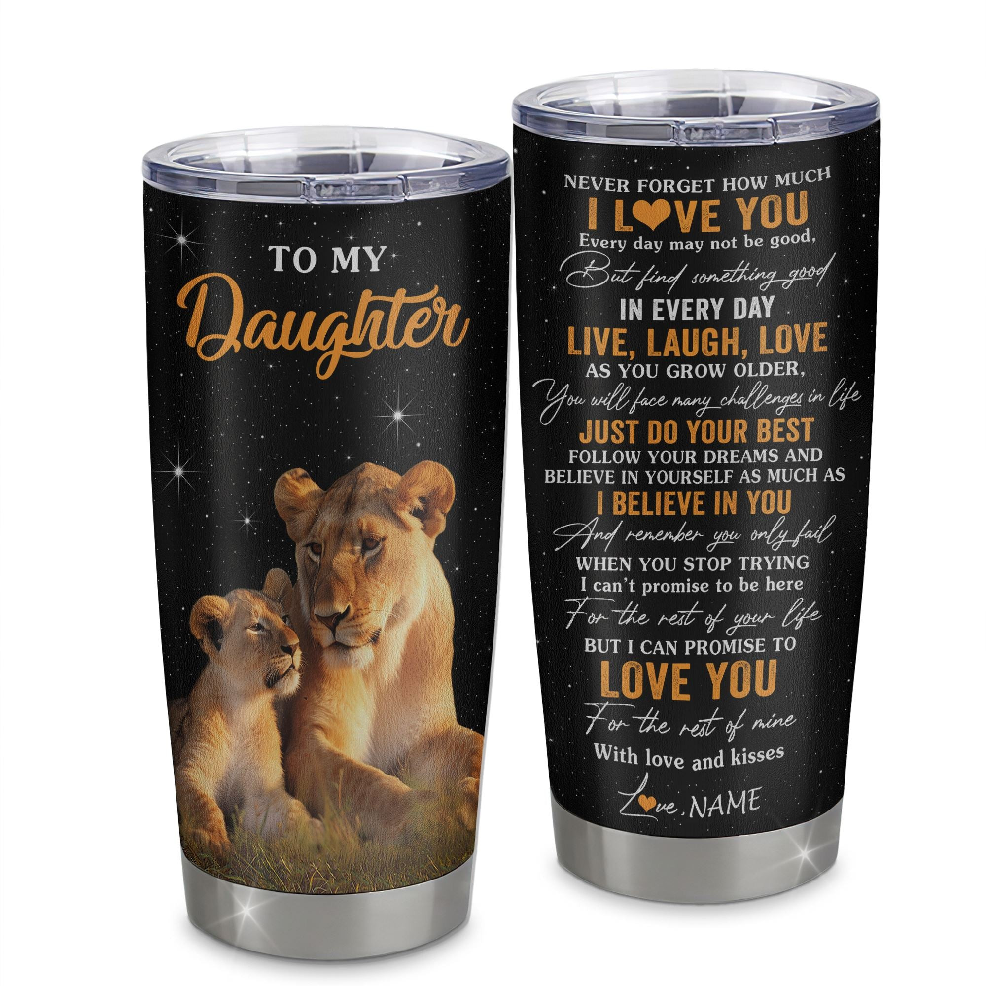 Personalized To My Daughter Tumbler From Mom Mother Stainless Steel Cup Live Laugh Love Lion Daughter Birthday Gifts Positive Graduation Gift