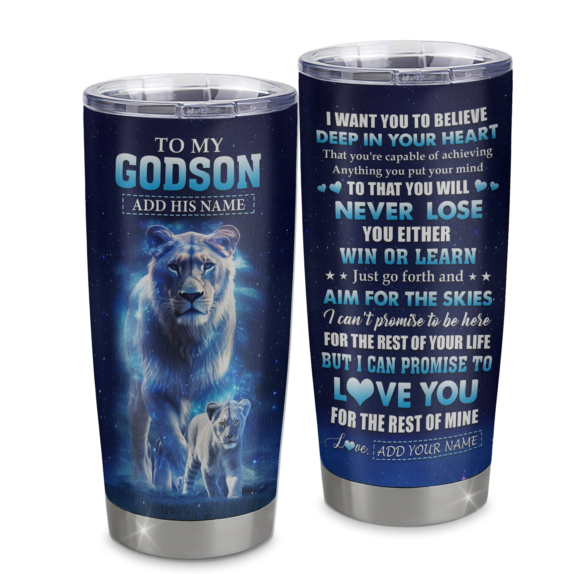 Personalized To My Godson Tumbler From Godmother Aunt Believe Your Heart Godson Gift Birthday Graduation Gift