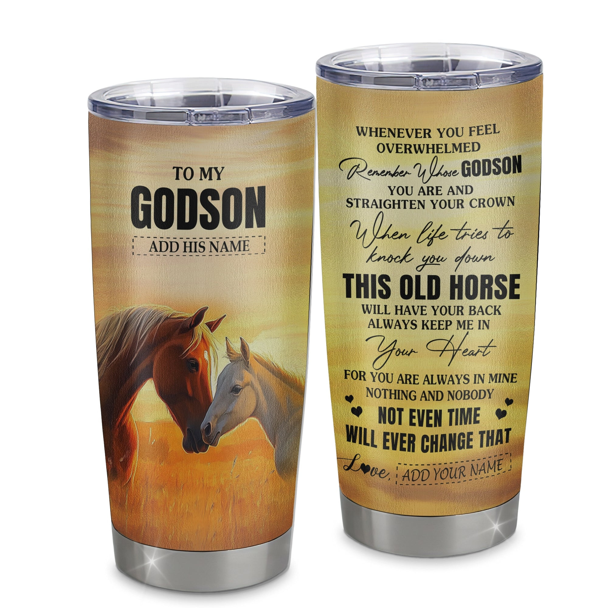 Personalized To My Godson Gifts Tumbler From Godmother Uncle Whenever Horse Unique Godson Graduation Gift