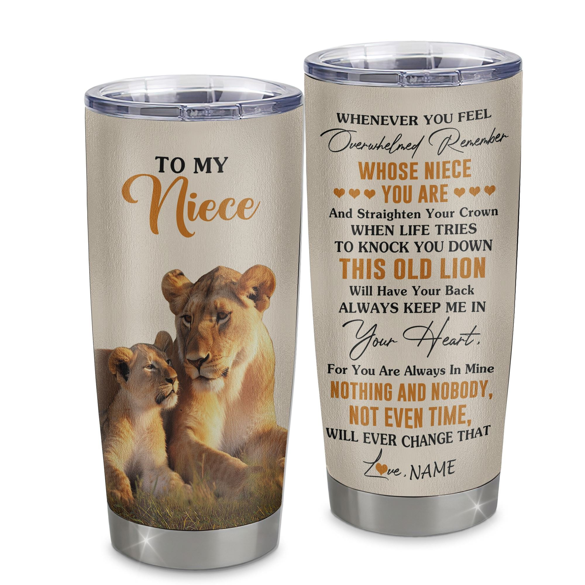 Personalized To My Niece Tumbler Cup From Aunt Auntie Whenever You Fell Overwhelmed Lion Niece Birthday Gifts Graduation Gift