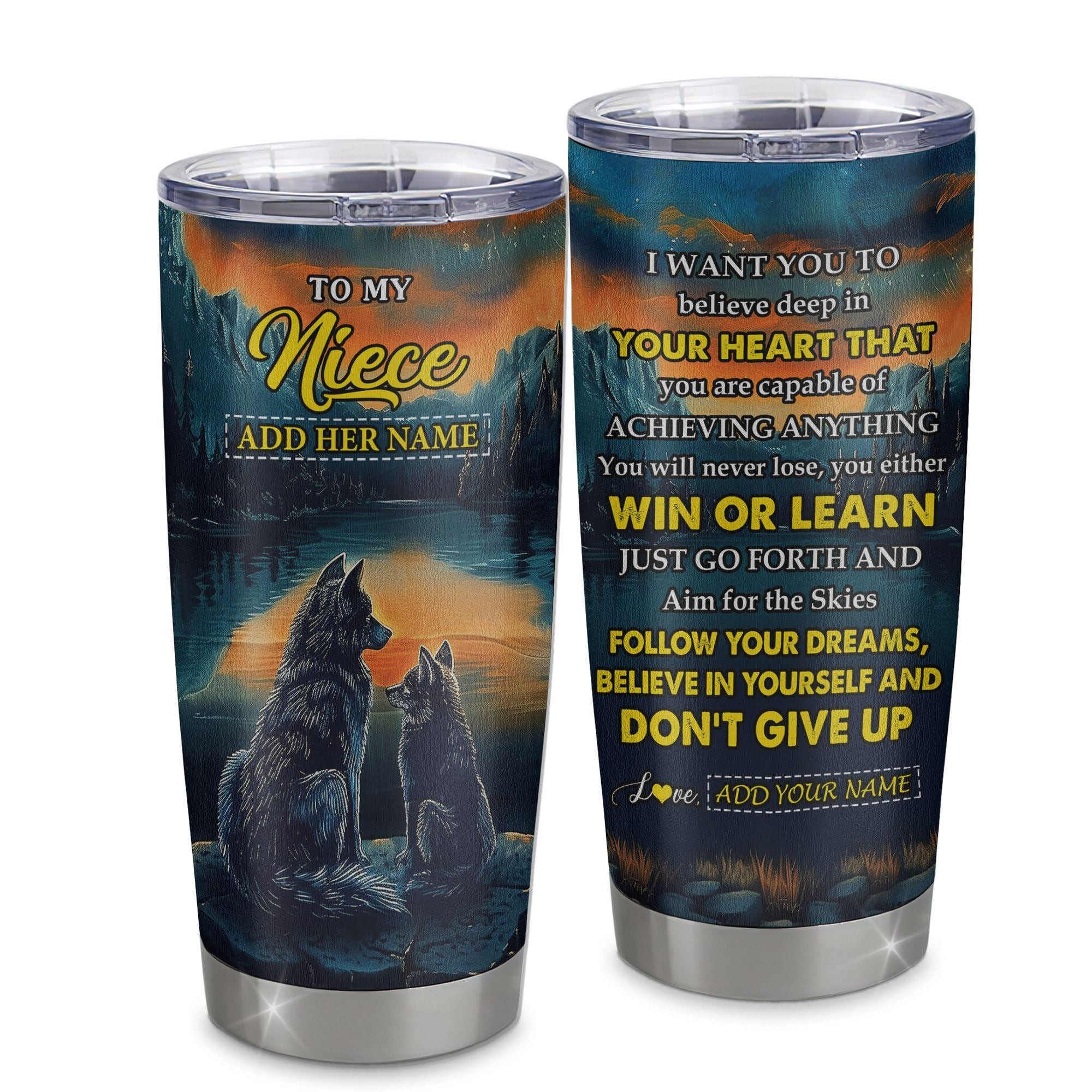 Personalized To My Niece Gifts From Aunt Uncle Tumbler Don't Give Up Wolf Gifts For Niece Birthday Graduation Gift