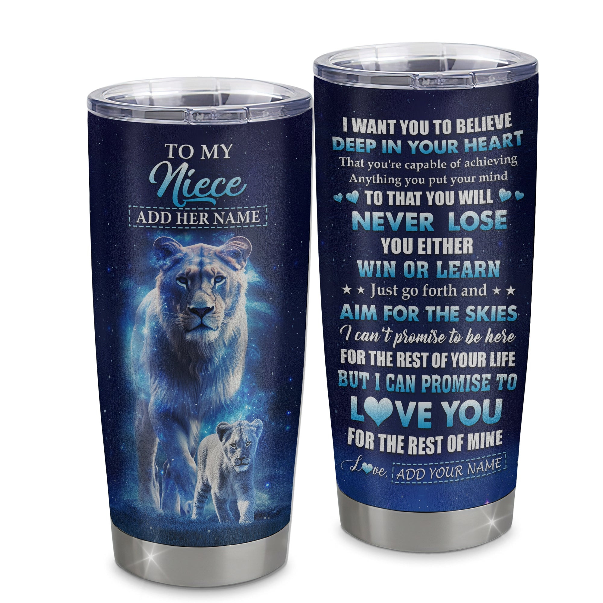 Personalized To My Niece Tumbler From Aunt Auntie Believe Your Heart Niece Gift Birthday Graduation Gift