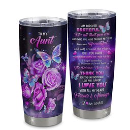 Personalized To My Aunt Tumbler From Niece Stainless Steel Cup Grateful Thank You Butterfly Aunt Gift Birthday Mothers Day Thanksgiving Gift