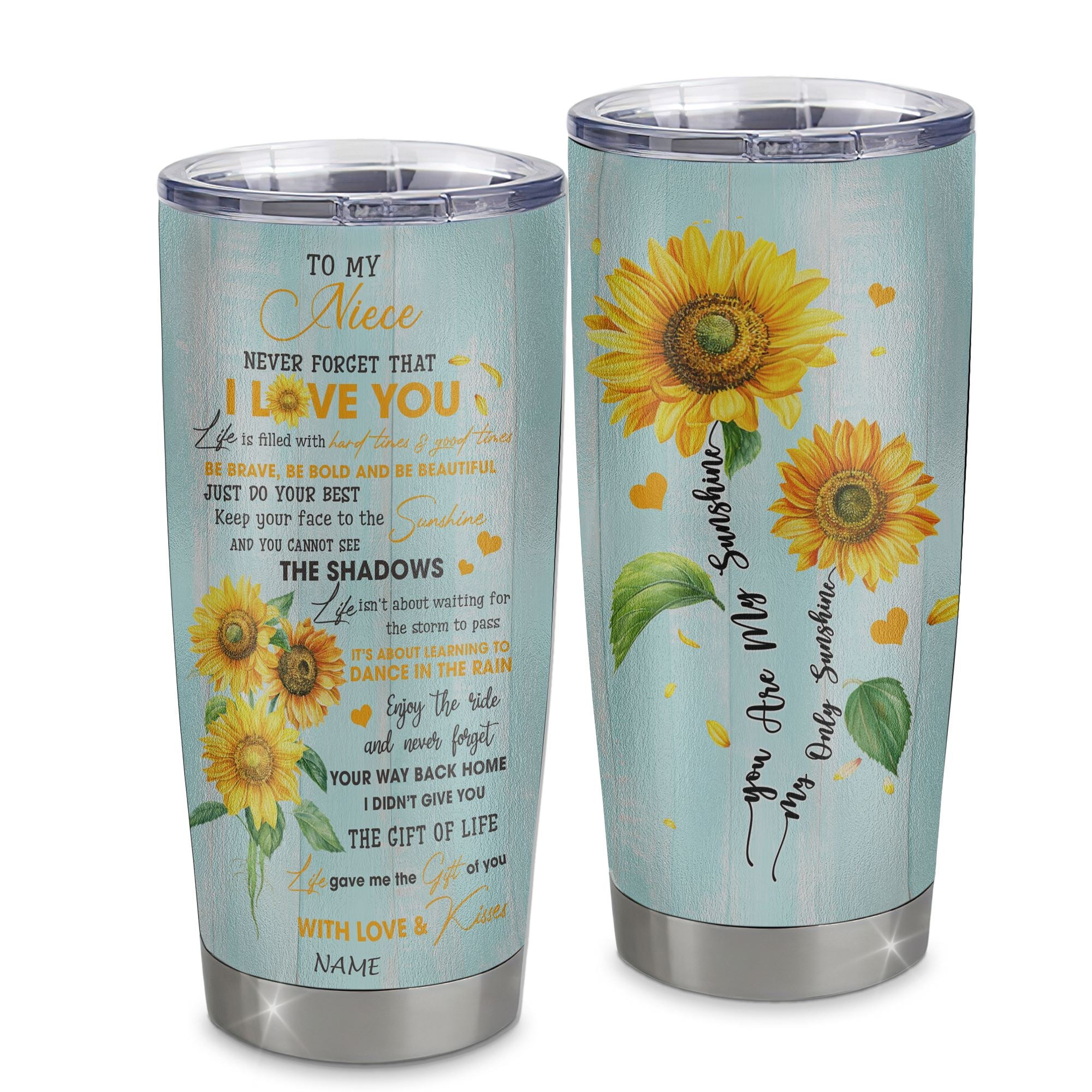 Personalized To My Niece From Aunt Uncle Stainless Steel Tumbler Cup You Sunflower Niece Birthday Graduation Gift