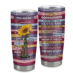 Personalized To My Goddaughter From Aunt Auntie Stainless Steel Tumbler Cup Wood Sunflower Never Forget I Love You Goddaughter Birthday Graduation Gift