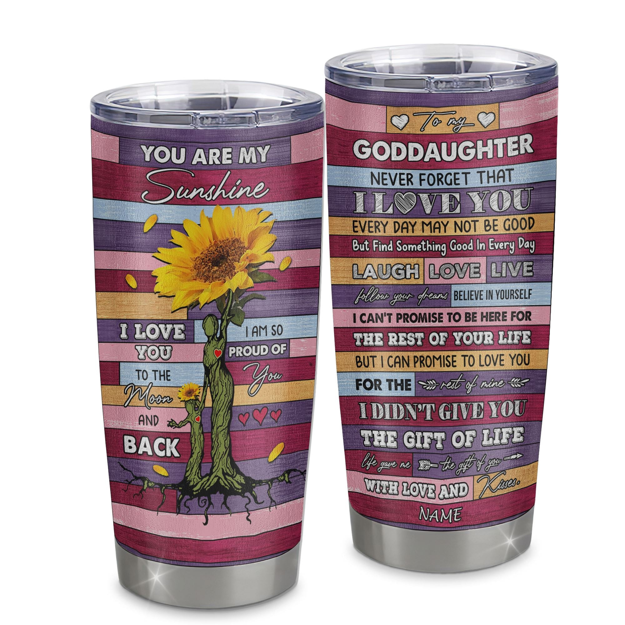 Personalized To My Goddaughter From Aunt Auntie Stainless Steel Tumbler Cup Wood Sunflower Never Forget I Love You Goddaughter Birthday Graduation Gift
