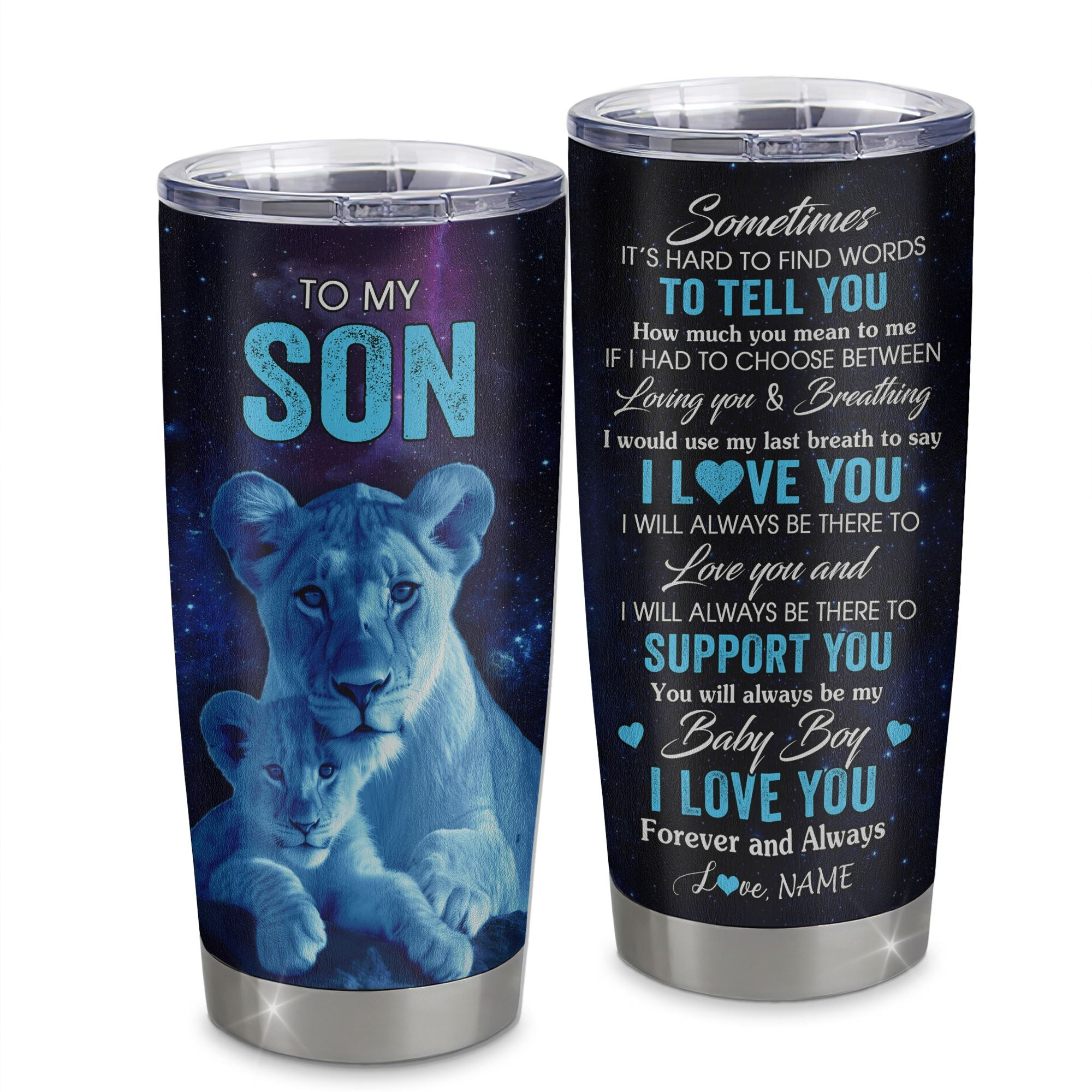 Personalized To My Son Tumbler From Mom Mother Stainless Steel Cup Sometimes It's Hard Lion Son Gift Birthday Graduation Gift
