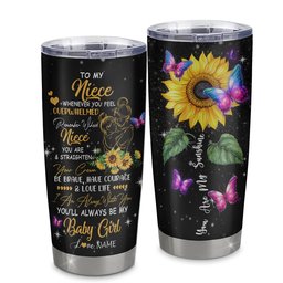 Personalized To My Niece From Aunt Aunt Stainless Steel Tumbler Cup You Are My Sunshine Sunflower Butterfly Niece Birthday Graduation Gift