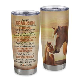 Personalized To My Grandson I Love You Forever Tumbler From Grandma Grandpa Stainless Steel Cup Horse Grandson Birthday Gifts Graduation Gift
