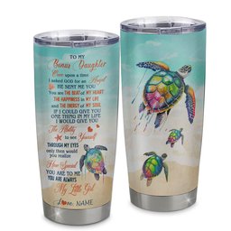 Personalized To My Bonus Daughter Tumbler From Stepmom Stepdad Stainless Steel Cup Sea Turtle Beach Stepdaughter Birthday Gift