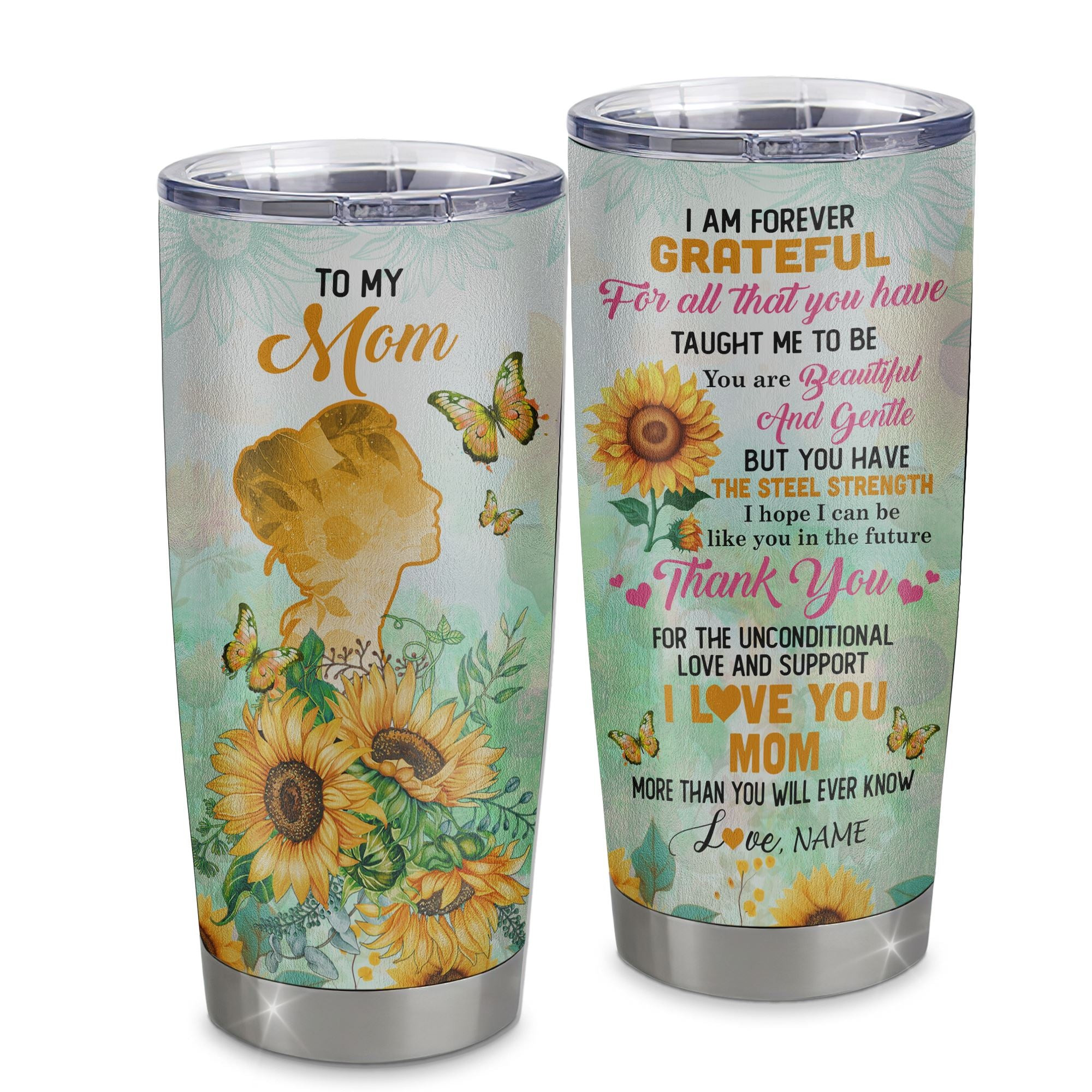 Personalized To My Mom Tumbler From Daughter Son Stainless Steel Cup Sunflower Forever Grateful Mom Gift Birthday Mothers Day Gift