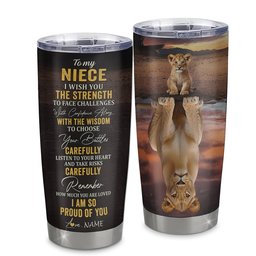 Personalized To My Niece From Aunt Uncle Auntie Stainless Steel Tumbler Cup I Wish You The Strength Lion Niece Birthday Gift