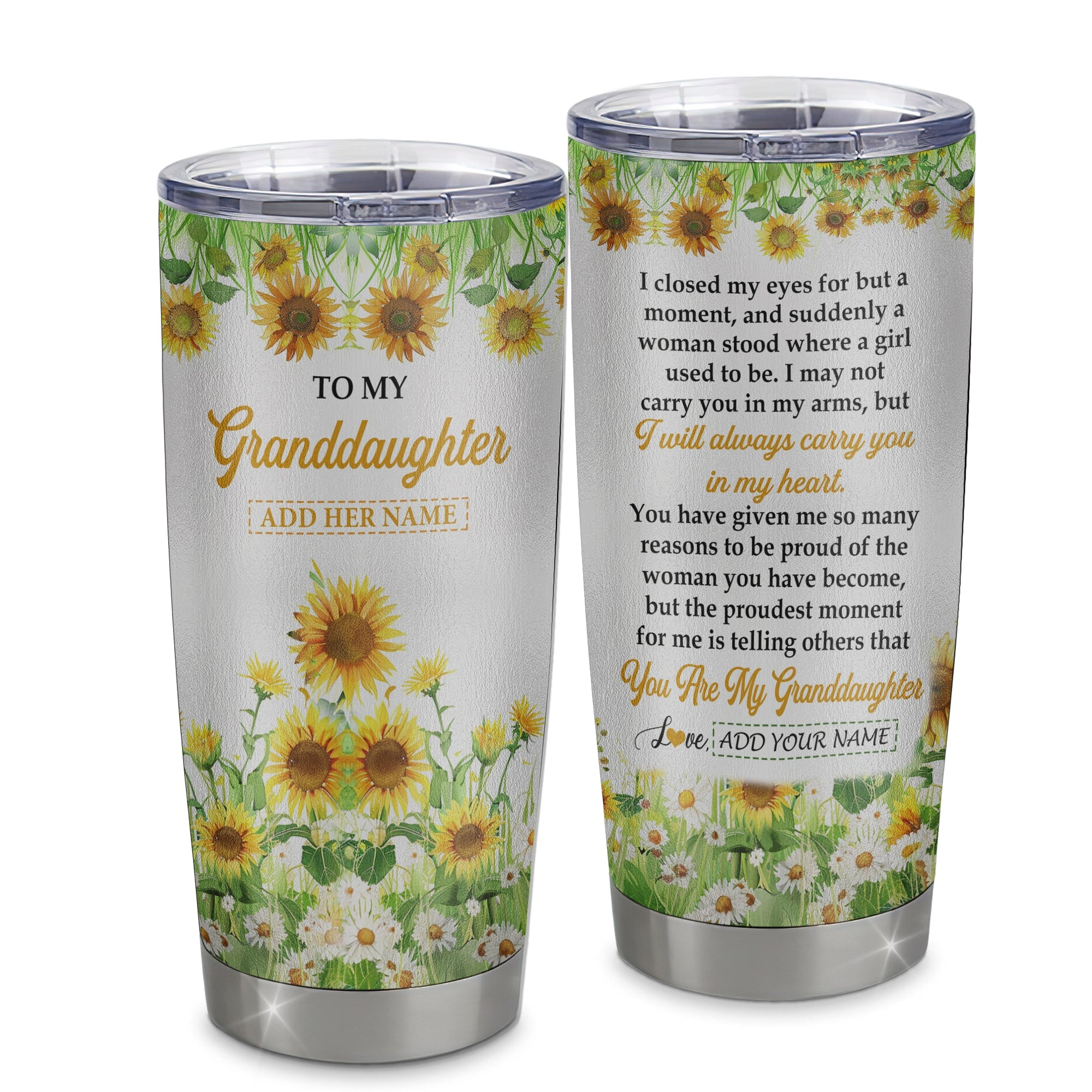 Personalized To My Granddaughter Gifts Tumbler From Grandma I Closed My Eyes Sunflower Best Granddaughter Birthday Gifts Gift