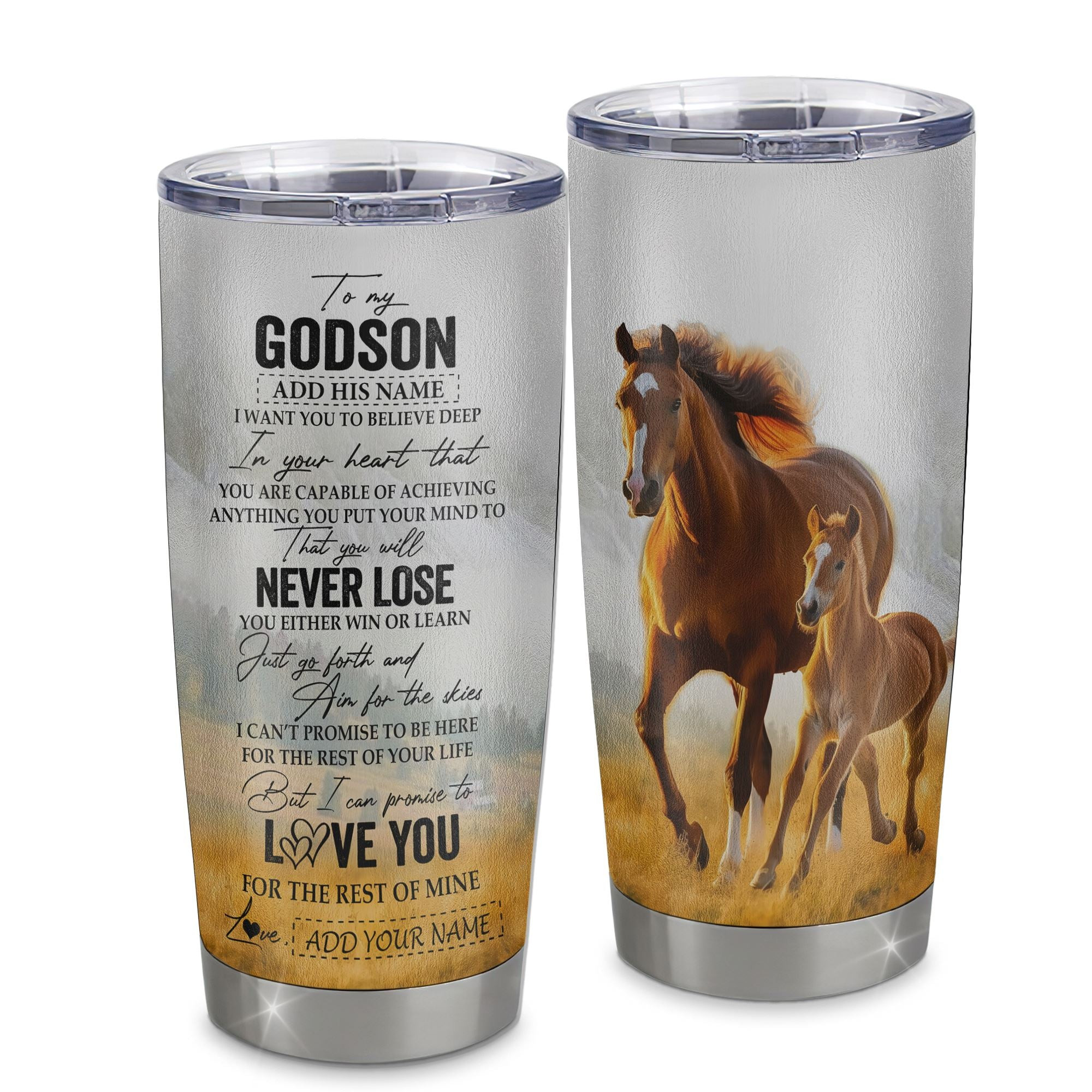 Personalized To My Godson Tumbler From Godmother Uncle You Will Never Lose Horse Godson Birthday Gifts Graduation Gift